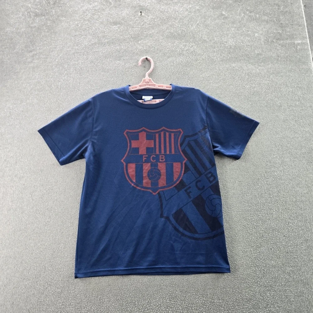 FC Barcelona Men Shirt S Blue Graphic Print Team Crest Logo Short Sleeve‎